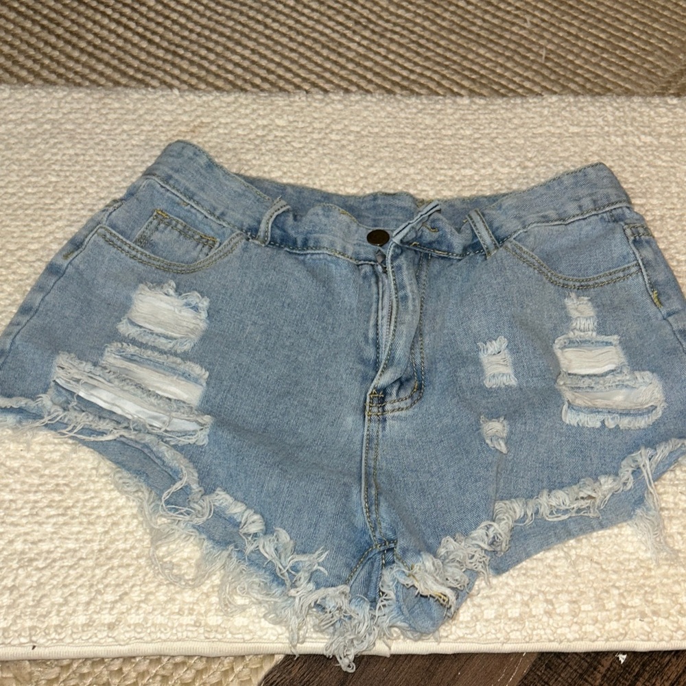 SHEIN Light Wash Ripped Denim Shorts